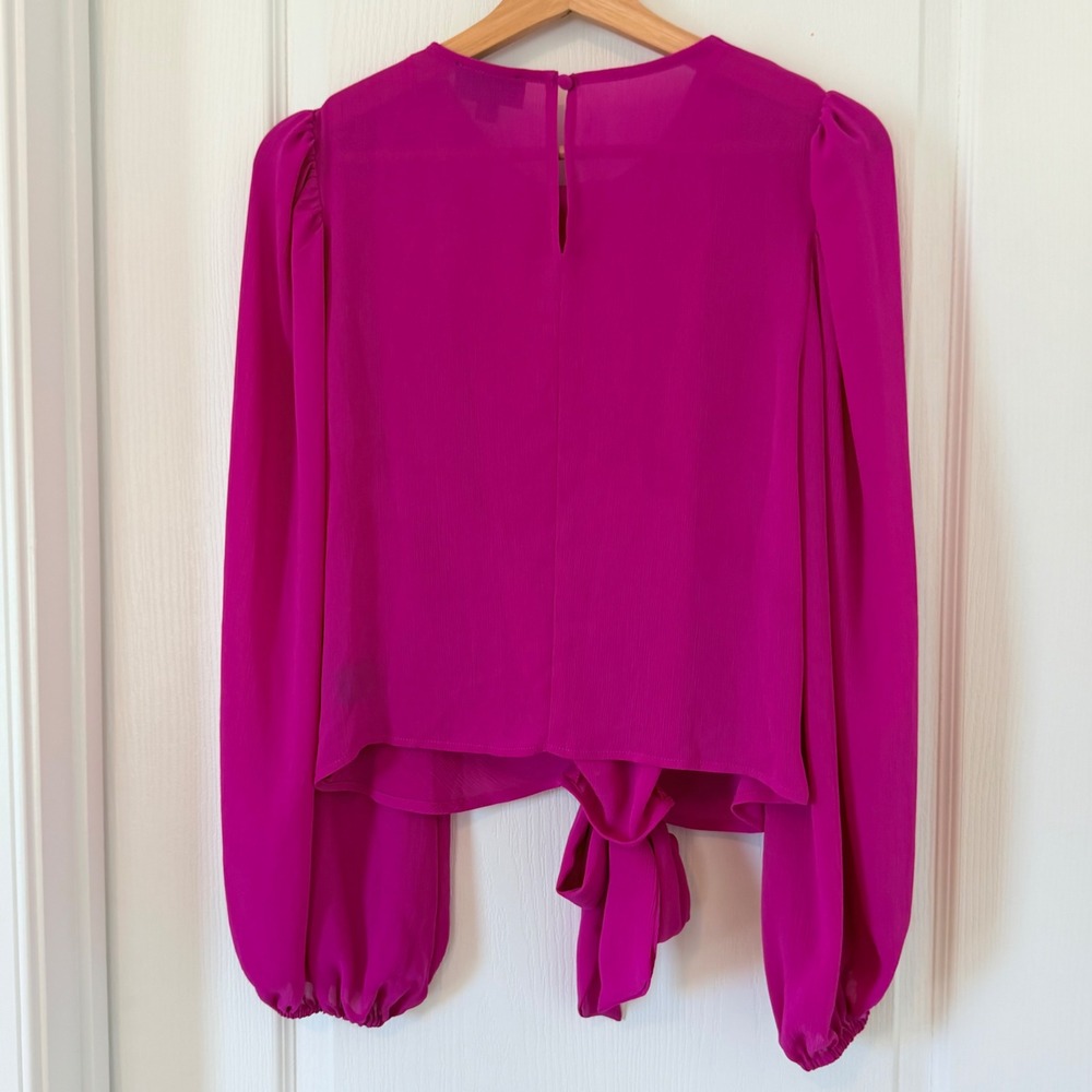 VICI Magenta Tie Front Balloon Sleeve Blouse AT1877 Medium Barbiecore Boho Pink - Picture 3 of 10
